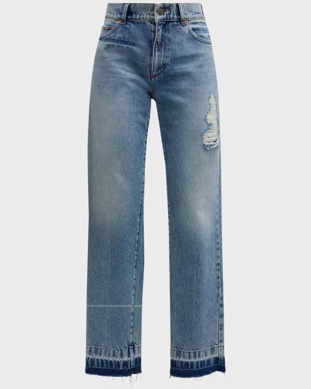 Maggies Distressed Elastic Straight Jeans